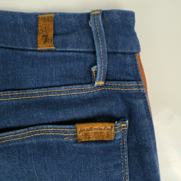 7 FOR ALL MANKIND  Mid-Rise Skinny Jeans Brown Faux-Leather Tuxedo Stripe Sz 28 - Picture 3 of 10